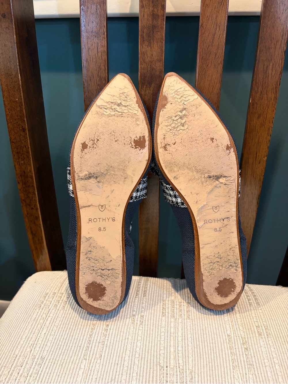 ROTHY’S Pointed Knit Flats with Houndstooth Bow - Navy/Black - Picture 7 of 7